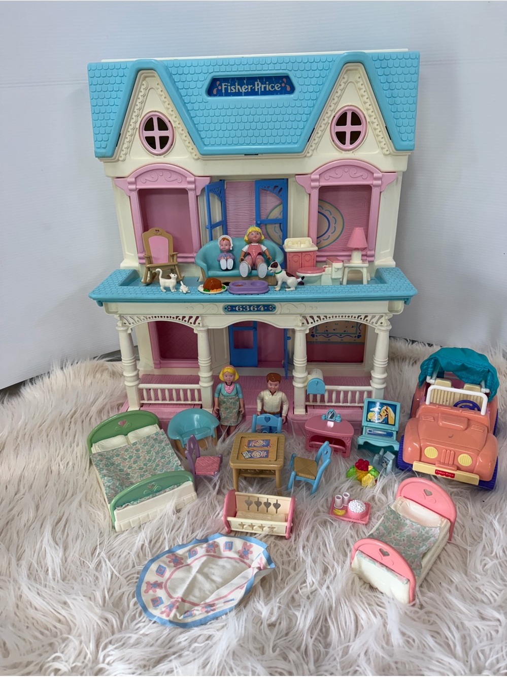 Fisher Price Loving Family Dream Folding Doll House 1993 W/ Accessories Figures